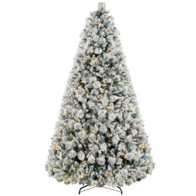 9 ft Prelit Flocked Artificial Christmas Tree with 750 Clear Lights, 2387 Tips, Metal Stand for Home Office Holiday (Option: Green-1180x350x350 mm)