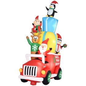 9ft Christmas Inflatables Outdoor Decorations Santa Claus Drives a Gift Car with Elk, Elf and Two Penguins, Blow-Up LED Yard Christmas Decor for (Option: Red-270x160x350 mm)