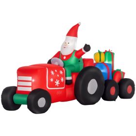 9ft Christmas Inflatables Outdoor Decorations Santa Claus Driving Trailer with Colorful Gift Boxes, Blow-Up LED Yard Christmas Decor for Lawn Ga (Option: Red-320x320x190 mm)