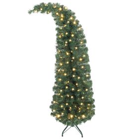 5 ft Prelit Christmas Tree, Whimsical Xmas Tree Slim High Mountain Fir with 100 LEDs and Metal Stand, Green (Option: Green-864x171x191 mm)