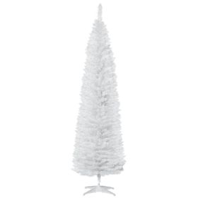 7' Artificial Pencil Christmas Tree, Slim Xmas Tree with 499 Realistic Branch Tips and Plastic Stand, White (Option: White-930x210x220 mm)