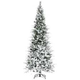 9' Unlit Snow Flocked Pine Artificial Christmas Tree with Realistic Branches and 1159 Tips, Green (Option: Green-1300x400x420 mm)