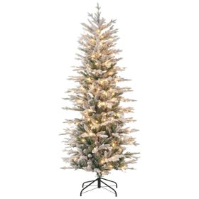 6' Pre Lit Artificial Flocked Christmas Trees, with Snow Branches, Warm Yellow Clear Lights, Auto Open, Extra Bulb (Option: Green-980x270x290 mm)