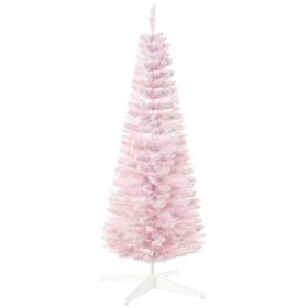 5' Decorated Christmas Tree Snow Flocked Artificial Christmas Tree with Pencil Shape, Realistic Branches, Pink (Option: Pink-950x180x210 mm)