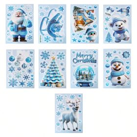9 Sheets Christmas Window Stickers Blue Gnome Double-Sided Printed Xmas Self-Adhesive Window Sticker PVC Snowflakes Window Sticker For Christmas (Option: 9 Sheets)