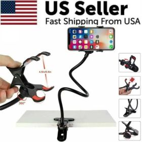 Universal Lazy Mobile Phone Gooseneck Stand Holder Flexible Bed Desk Table Clip (Option: Black)