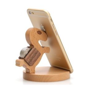 Creative  Mobile Phone Toma Back With Coin Beech Wood Lazy Phone Holder Custom Lettering (Option: 1 Style)