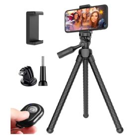 Portable And Adjustable Flexible Phone Tripods Camera Stand Holder With Wireless Remote And Universal Phone Mount (Option: Black)